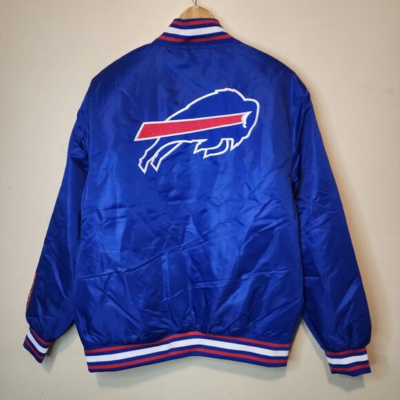 Buffalo Bills Jacket Varsity Satin Bomber Button Mens Medium NFL Team Apparel - Picture 5 of 10